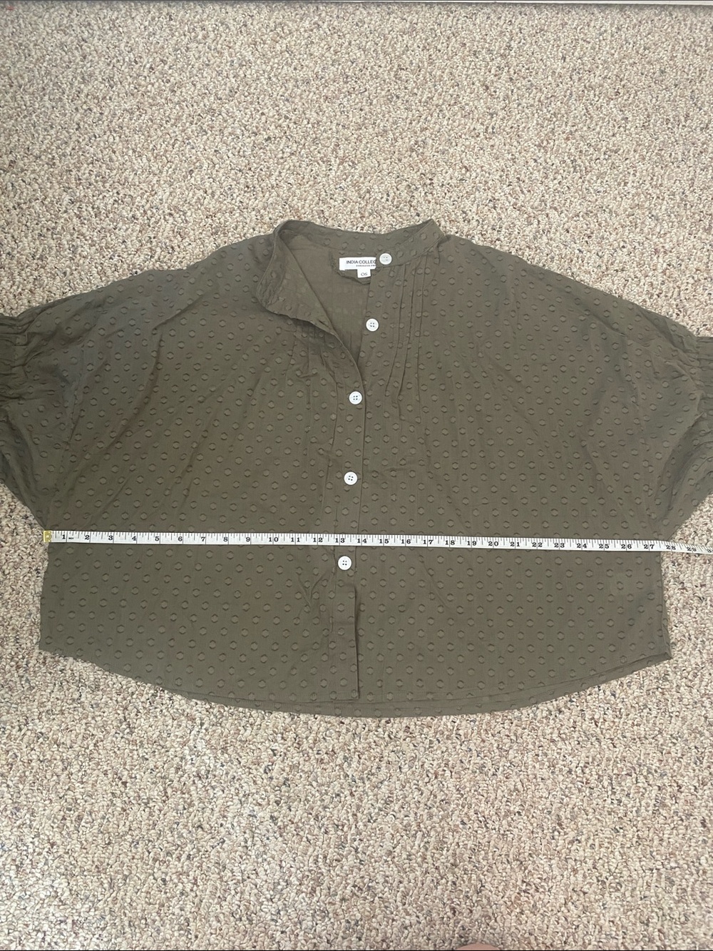 India Collection 100% Organic Cotton Olive Textured Cotton Shirt One-Size - Picture 5 of 6